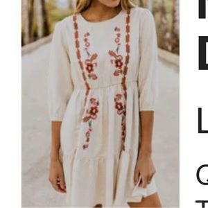 Roolee Linen Embroidered Dress
